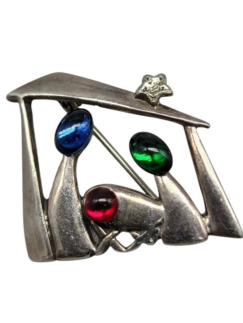 Silpada Christmas Brooch Sterling Silver Nativity Red Green Blue Cabachons 925 - Picture 2 of 9